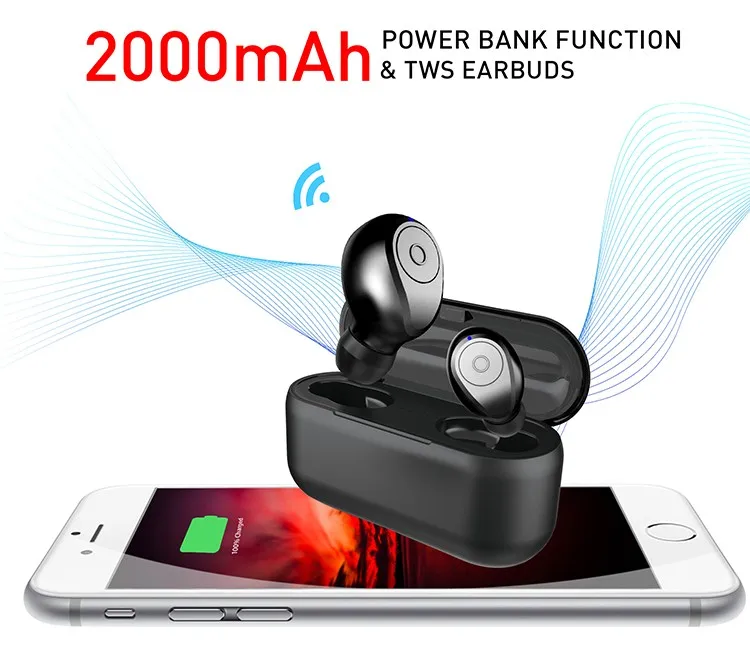 Mini Sports tws Bluetooth Earphone, Mini Headset Headphone Bluetooth Earphone RX19 with 2000mAh Powerbank Charging - ANKUX.COM