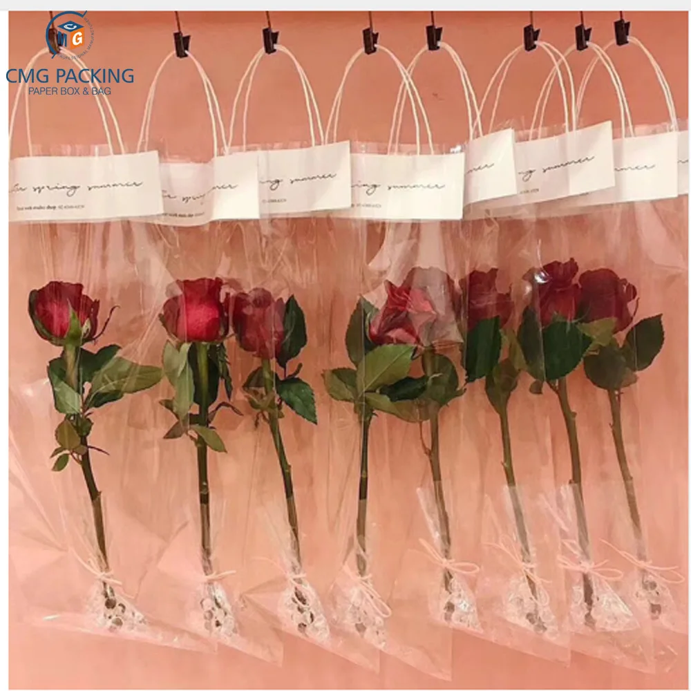 Custom Rose Flower Tote Bag Transparent Flower Gift Bags Wedding Party