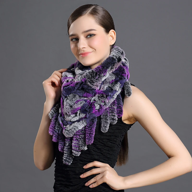 100 Real Fur Scarf For Womens font b Winter b font Ladies Scarves With Tassel Rex