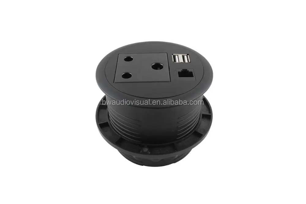 Bw 90mm Round Grommet Office Desktop Power Outlets With 1 Power,2 Usb