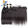 Factory price natural color Straight Indian hair bundle packaging three bundles with one frontal
