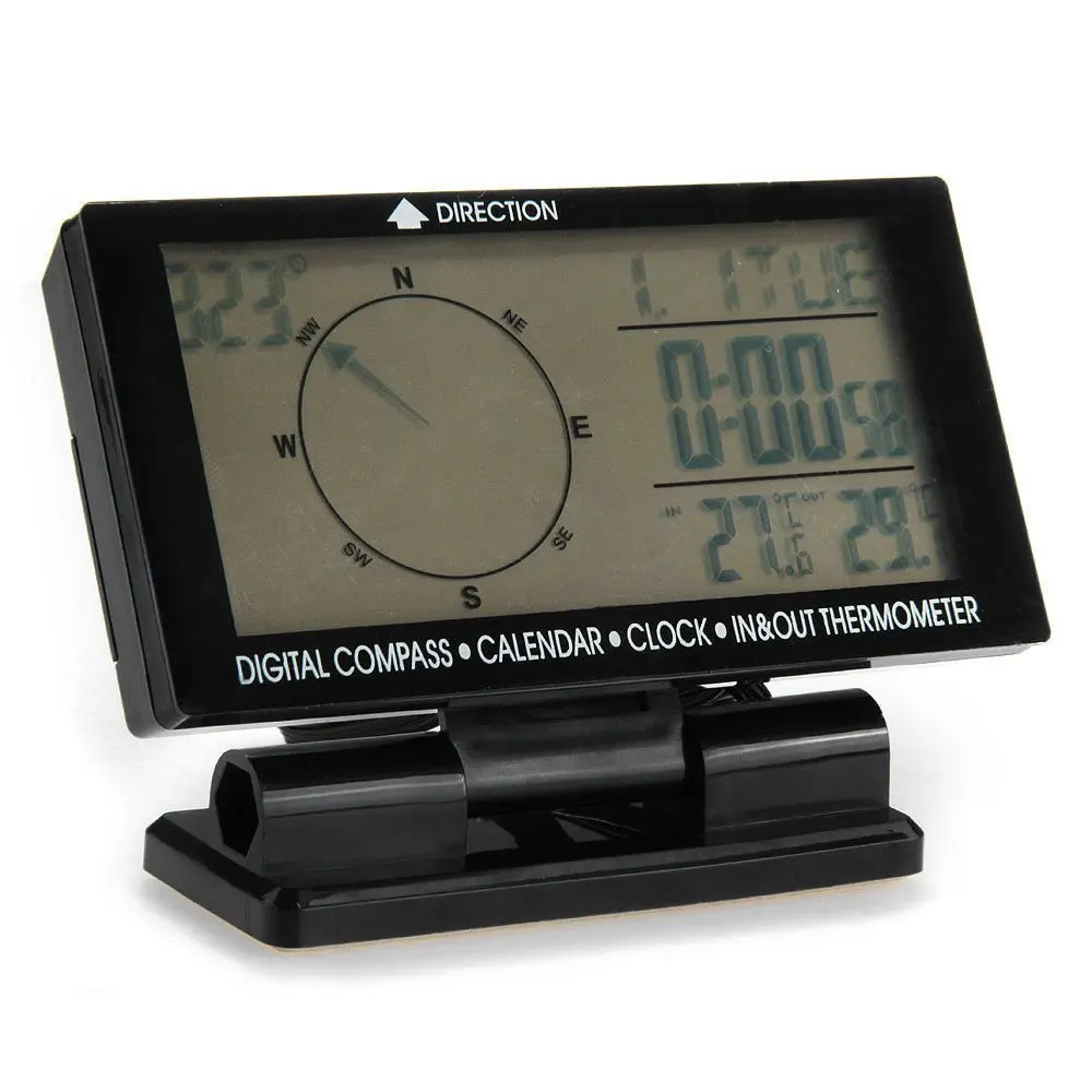 Homyl Car Digital Compass Large LCD Display Blue LED Backlight with Clock Temperature Calendar Display