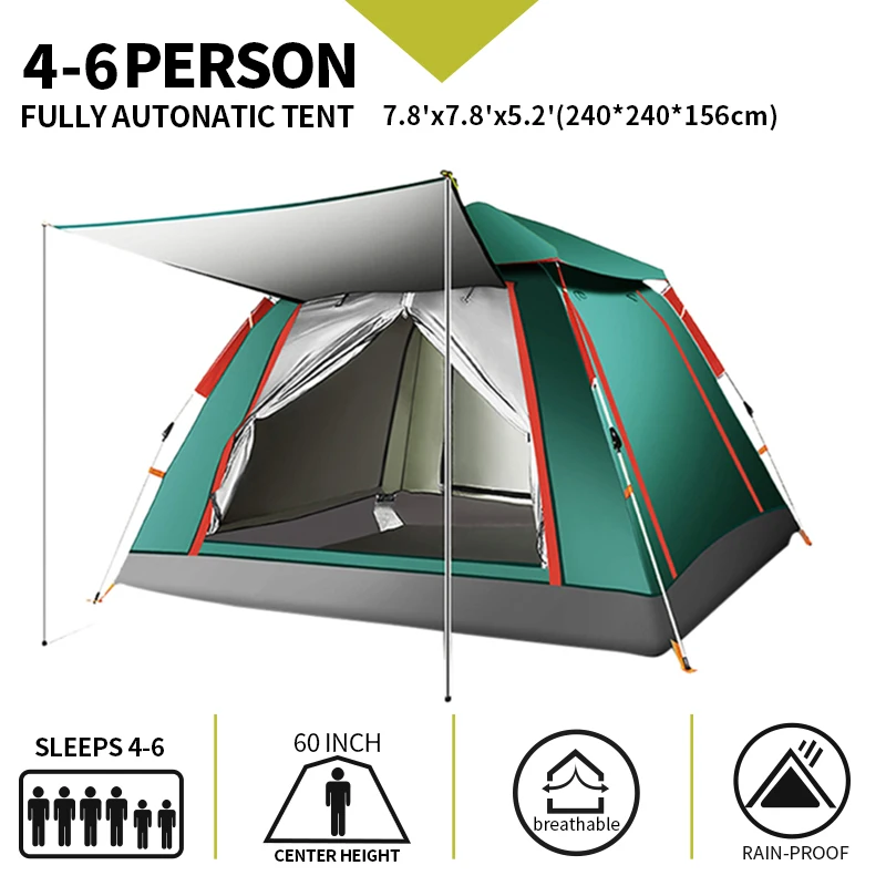 US 4-6 Person Hydraulic Camping Automatic Pop Up Tent Waterproof Outdoor Hiking 