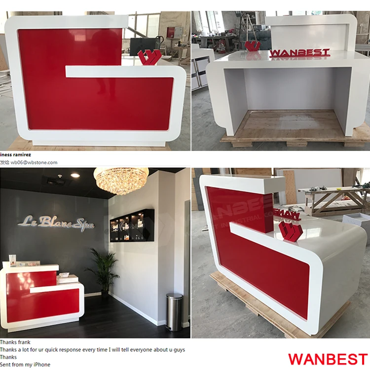 Luxury Acrylic Wood Curved Office Furniture Beauty Salon Hospital Reception Desk Front Table Design