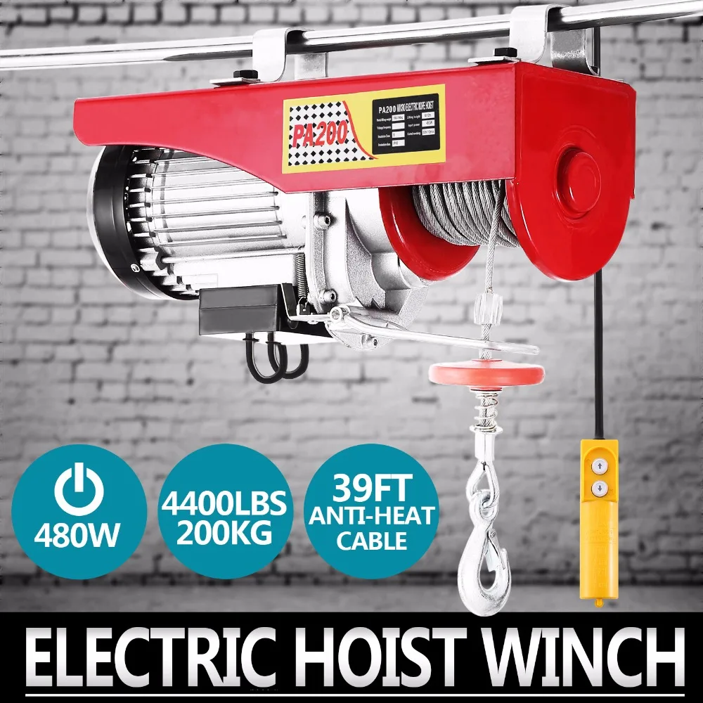 Electric Hoist Lift 440lbs 200kg Overhead Electric Wire Hoist Remote Control Garage Auto Shop