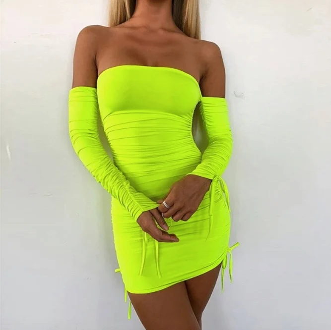 neon yellow long sleeve dress