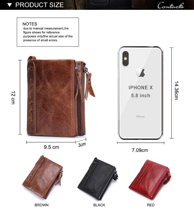 Contact's Genuine Leather Wallet for Men RFID Blocking Bifold with 2 Note Slots and 2 Coin Pockets