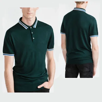 Whole Contrasting Piping Polo Shirts With Three On Fastening Plain Color Dark Green Men S Whole Contrasting Piping Polo Shirts With Three On Fastening Plain Color Dark Green Men S