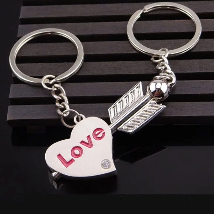Cupid Arrow Heart I LOVE YOU Couple Keychain Lovers Keyring Keyfob Present Gift