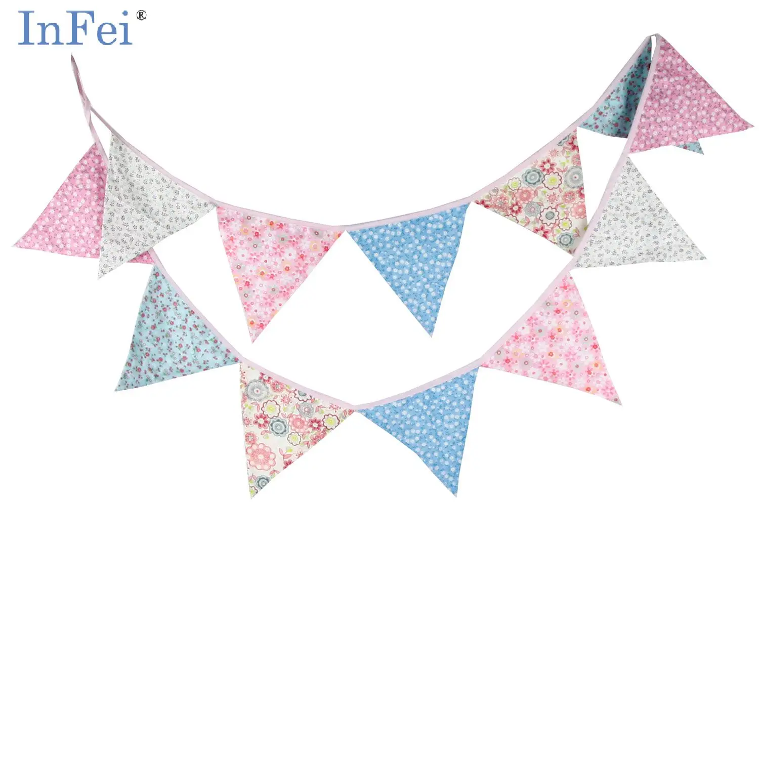 3.2m/10.5ft Pink & Blue Floral Flags Pennant Bunting Banner Garlands ...