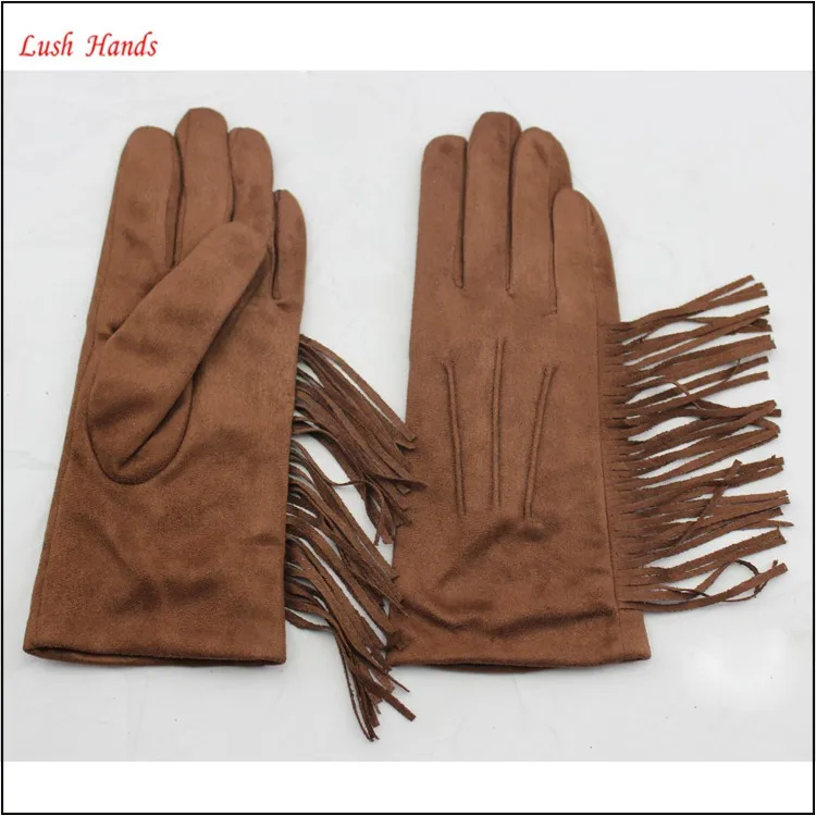 ladies brown tassel suede leather hand gloves with factory price