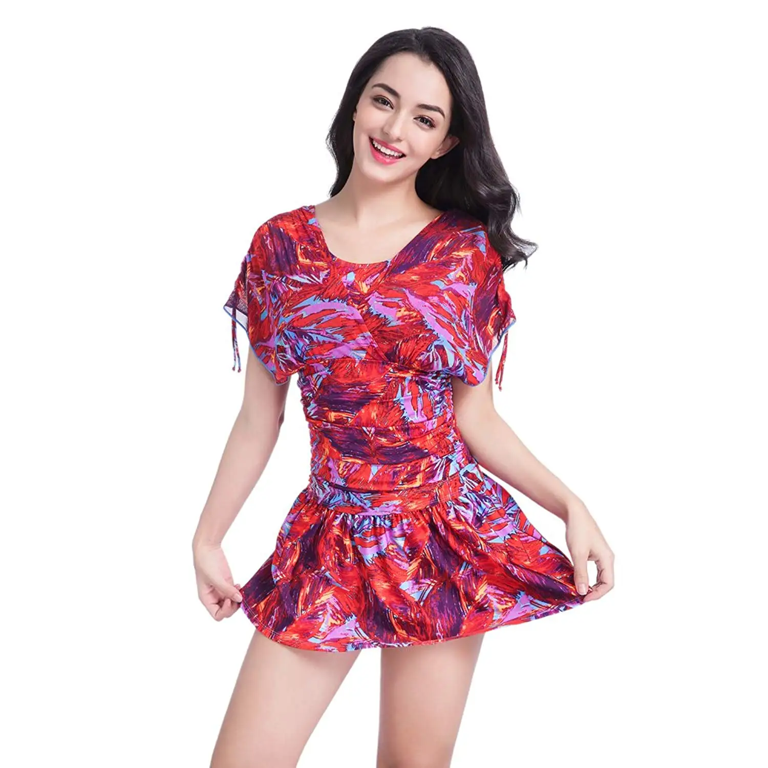 Summer Spa Beach Bikini Three-piece Small Chest Gathers Swimwear DIDIDD Swimsuit Beach Skirt