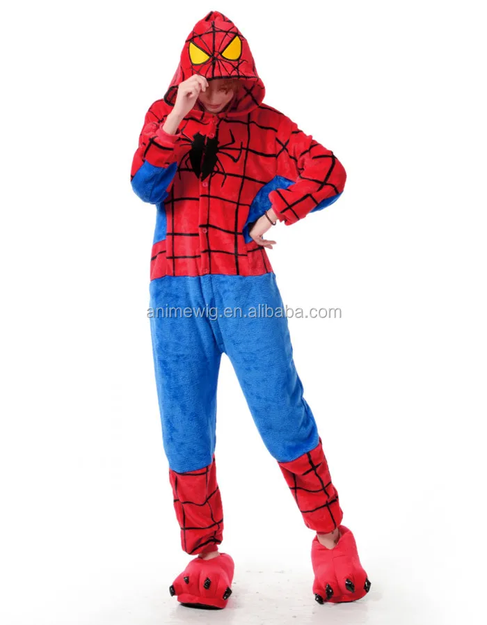 Wholesale Kartoon Sleepwear Flannel Unisex Adult Spider-Man Animal Onesie Cosplay Halloween Costume Pajamas Costume
