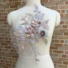 Bridal Wedding Appliqued Flower Lace Patches Sequined Headwear 3D Embroidered Mirror Pairs Sewing Trims Red 40cm*23.5cm D474