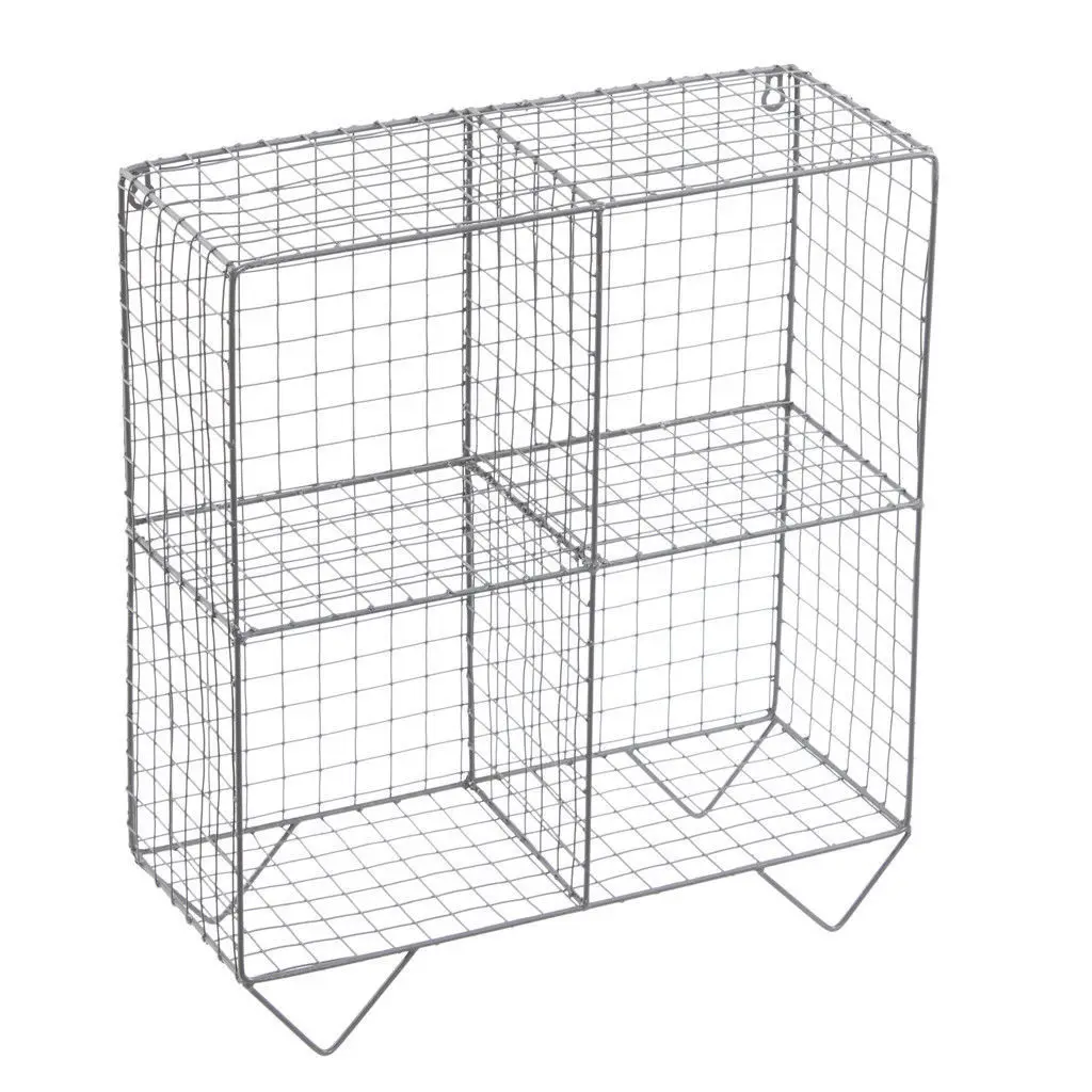 Metal Wire Wall Unit Industrial Style Basket Shelf Magazine Storage Rack Gold 