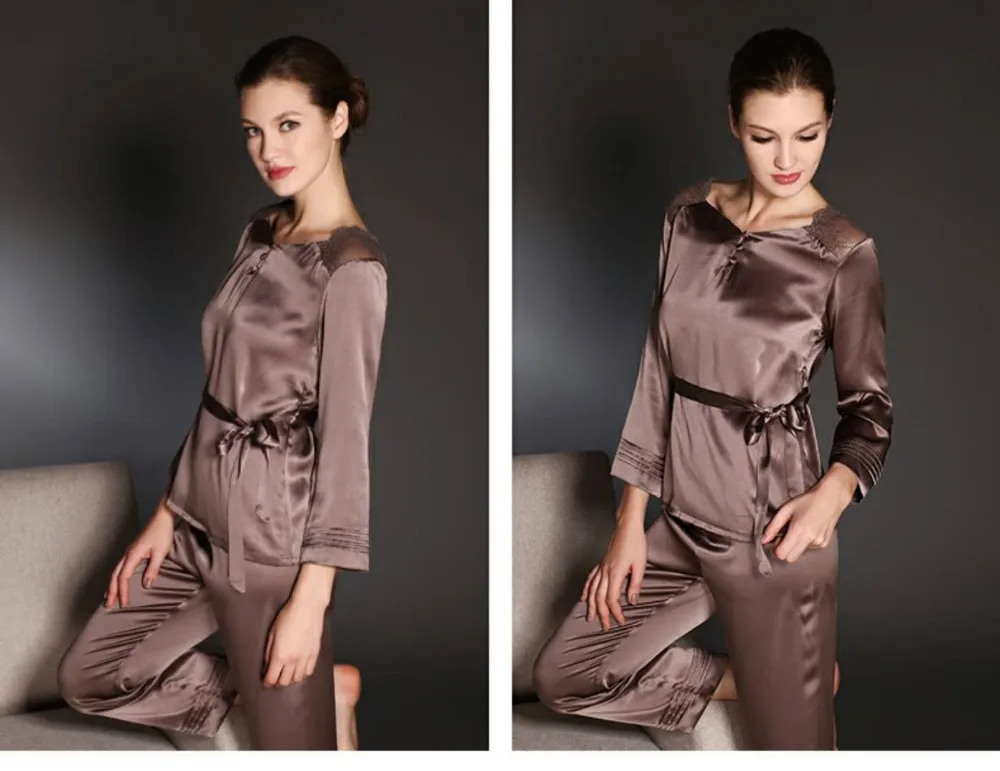 Ktfl1054 Wholesale Plus Size Breathable Satin 2pcs 100 Silk Nightwear Buy Wholesale Plus Size