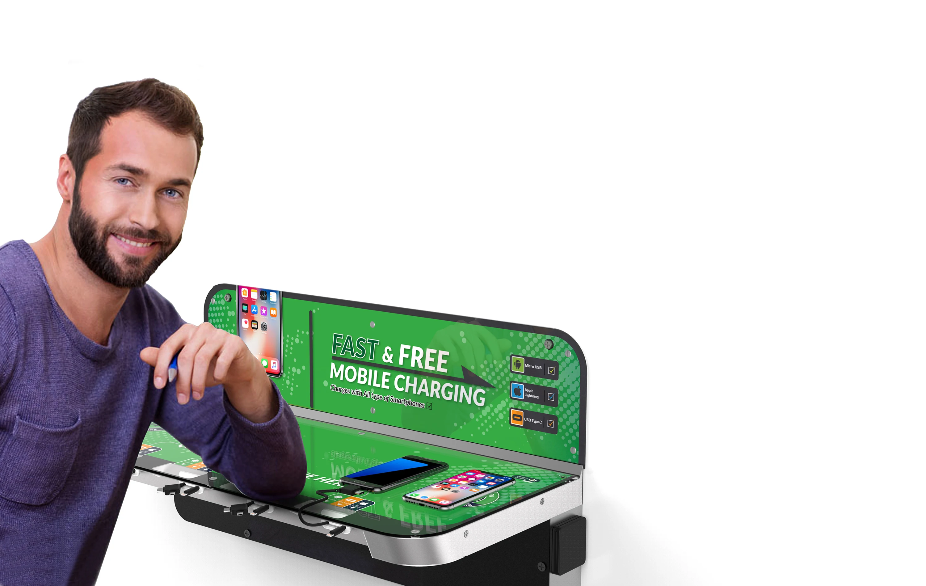 Urban Wall Mounted Workstation Airport Mobile Phone Charging Station