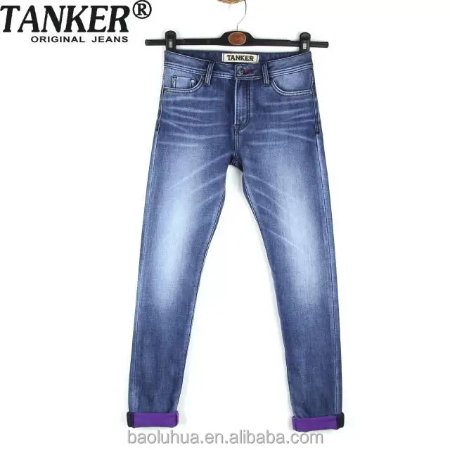 S114612 Slim Women Girls Tight Wash Indigo Denim Whisker Nap Flannel