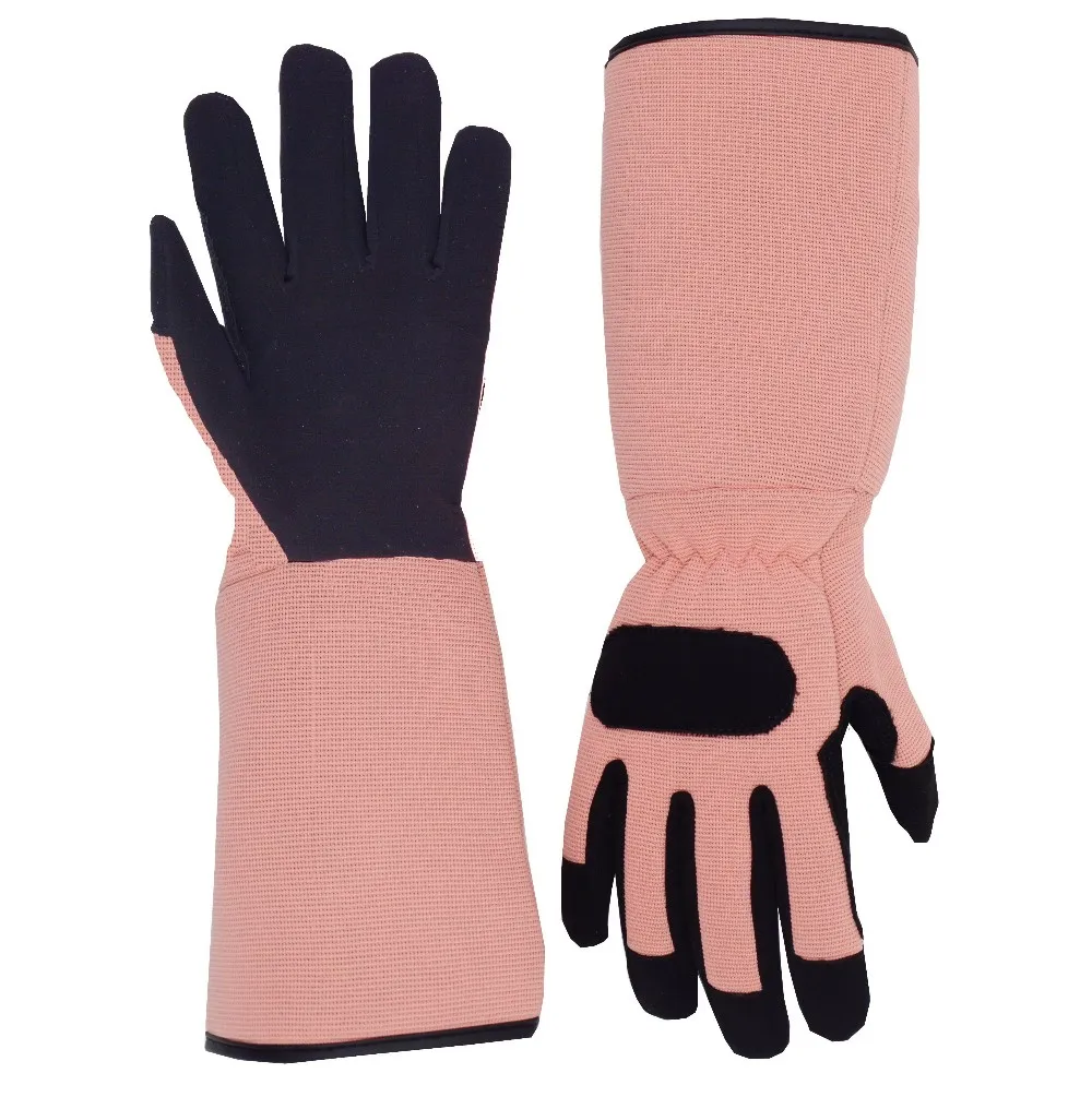 Womens Pink Gauntlet Pruning Rose Long Sleeve Garden Gloves