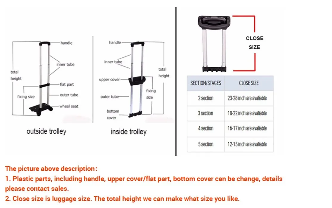 Retractable Luggage Extension Handle Telescopic Aluminum Trolley Handle