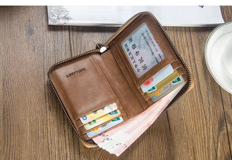 New Branded Baellerry Zipper Card Wallets Short Pu Men's Travel Wallet