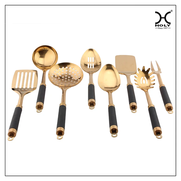 gold kitchen cooking utensils