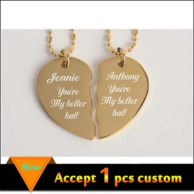 fashion stainless steel engraved heart pendant of two halves