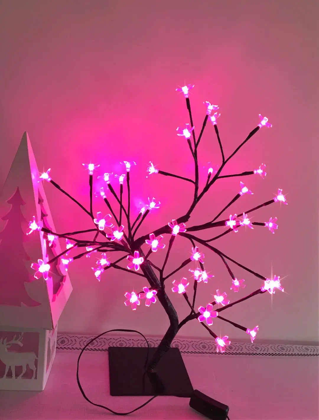 2ft Led Pink Artificial Cherry Blossom Sakura Tree Light Table Lamp ...