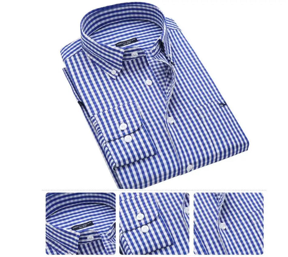 Wholesale Pure Cotton Long Sleeve Slim Fit Small Checks Shirts for Men