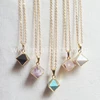 WT-N695 Hot sales Natural lovely cabochon gemstone point necklace, square stone point necklace with gold trim