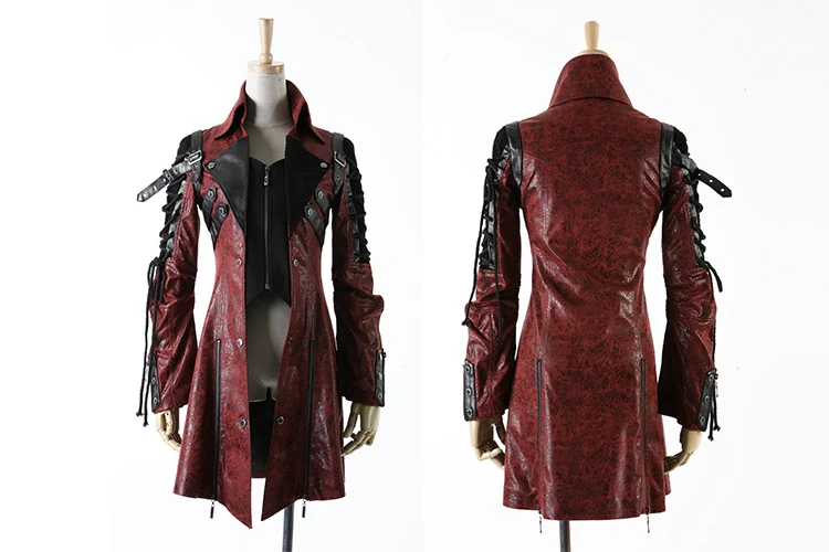 Y-349 Gothic Women Vampire Red Punk Studded Heavy pu Leather Motorcycle Jacket