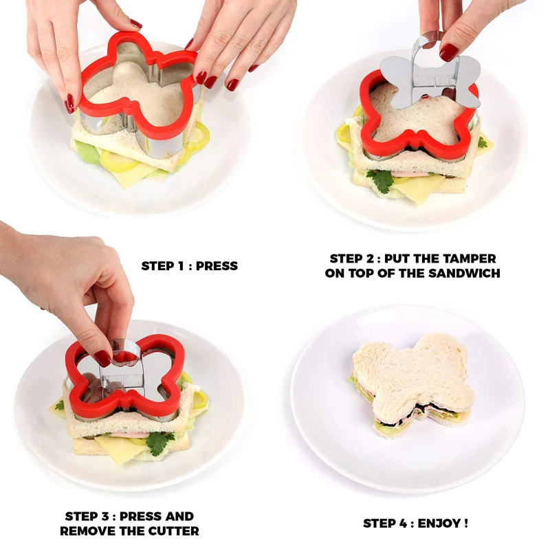 Stainless Steel Sandwich Cutter Set For Kids 4 Bread Cutters Shapes