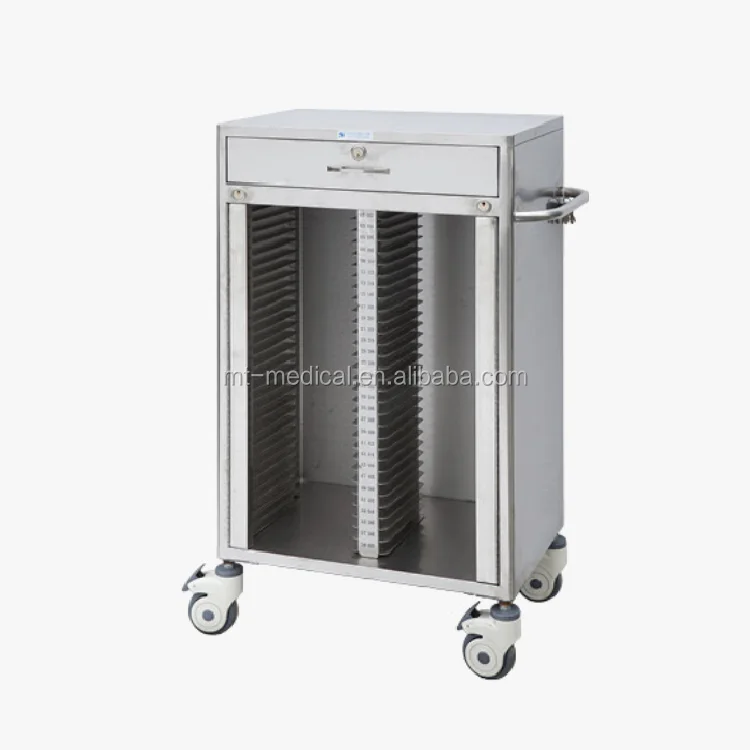 Hospital Medical Stainless Steel 25Case Nursing Patients Record Files Cart Trolley