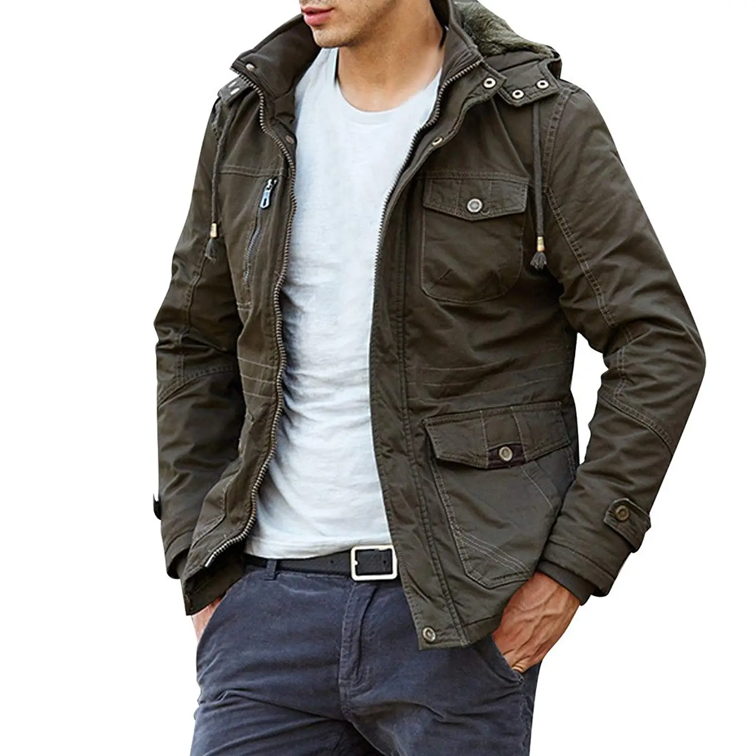 Abetteric Men Relaxed Fit Multi Pockets Drawstring Outdoor Wild Cargo Pants