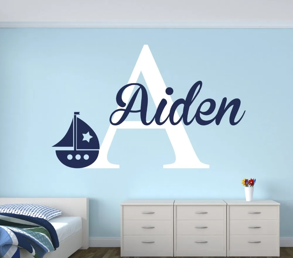 Personalized Name Sailboat Wall Decal For Boys Nautical Personalized Name Sailboat Wall Decal For Boys Nautical