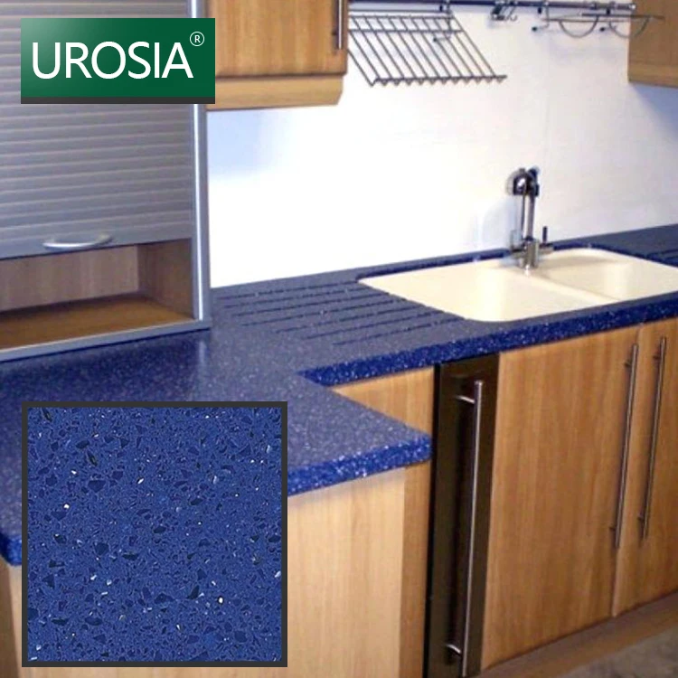 Cheap Price Kitchen Blue Quartz Countertops Blue Mirror Sparkle