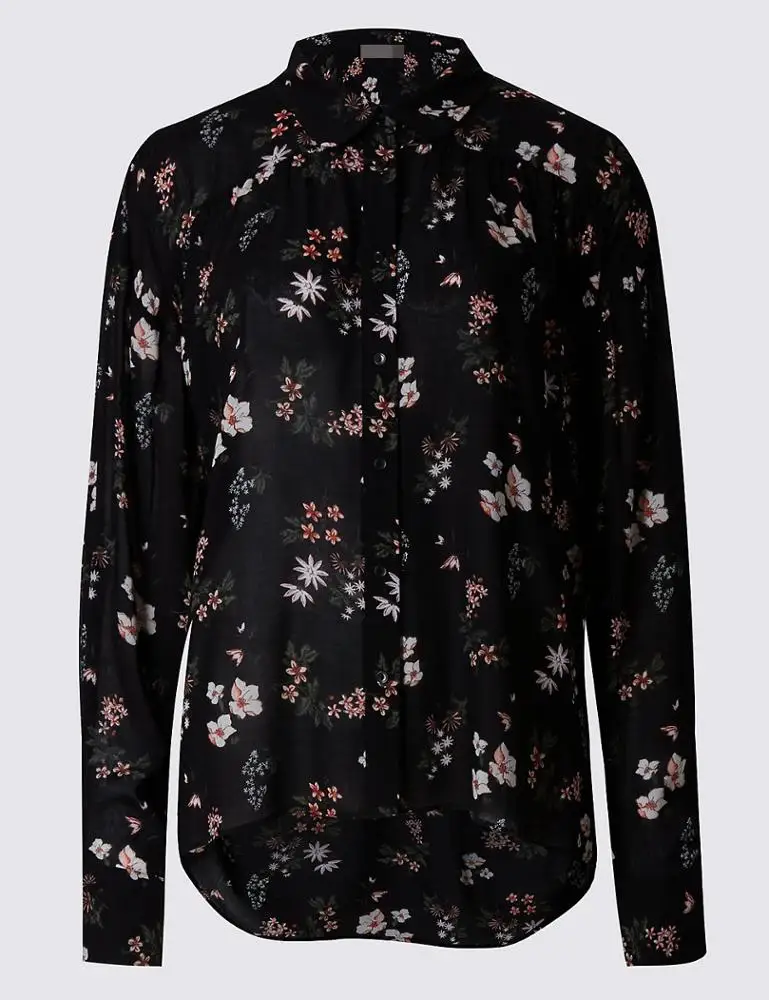 Custom Elegant Oblong Hem Button-down Hi-low Floral Shirt Blouse - Buy ...