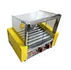 Electric mini yellow color 7 roller Hot dog Grill / sausage making machine with glass cover XHK-007