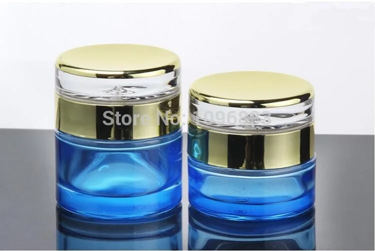 Empty Blue Glass Bottle Gold Cap Spray Bottle Cosmetic Cream Jar ...