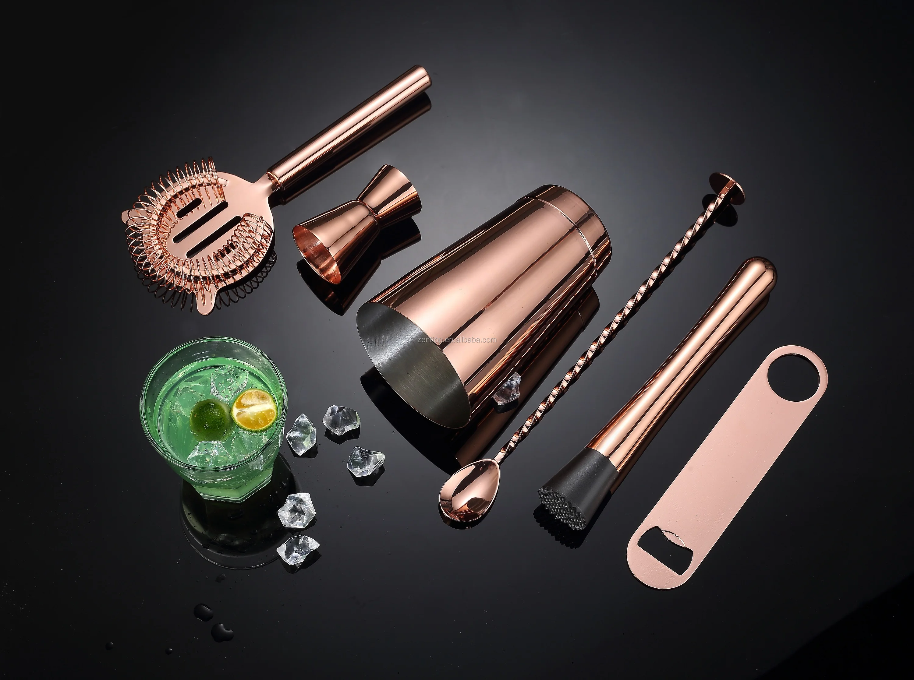 rose gold plated stainless steel bartender kit