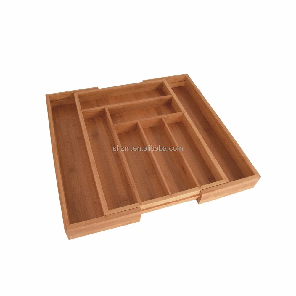 Natural Bamboo Expandable Kitchen Drawer Organizer Cutlery Tray 8