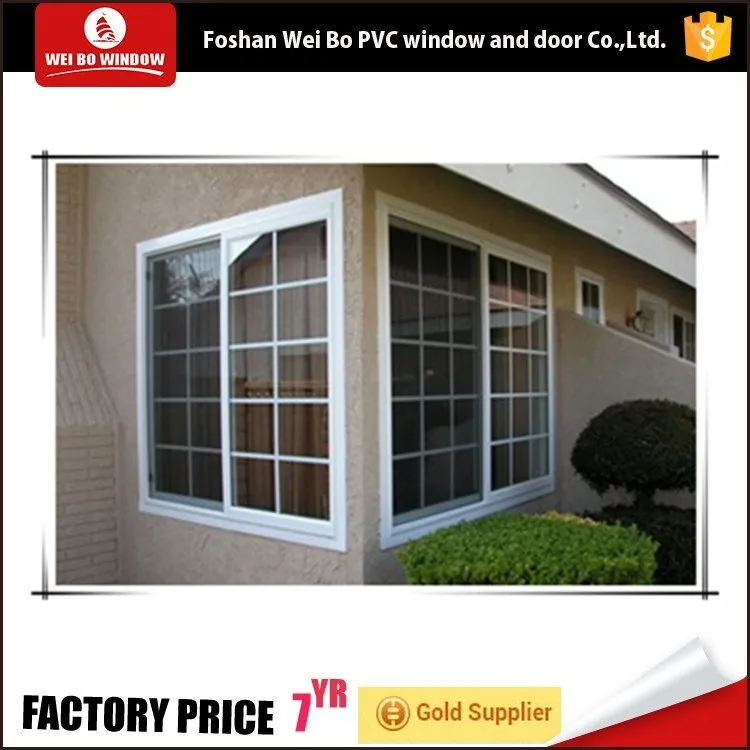 PVC profile plastic sliding pane grille design window with high quality parts