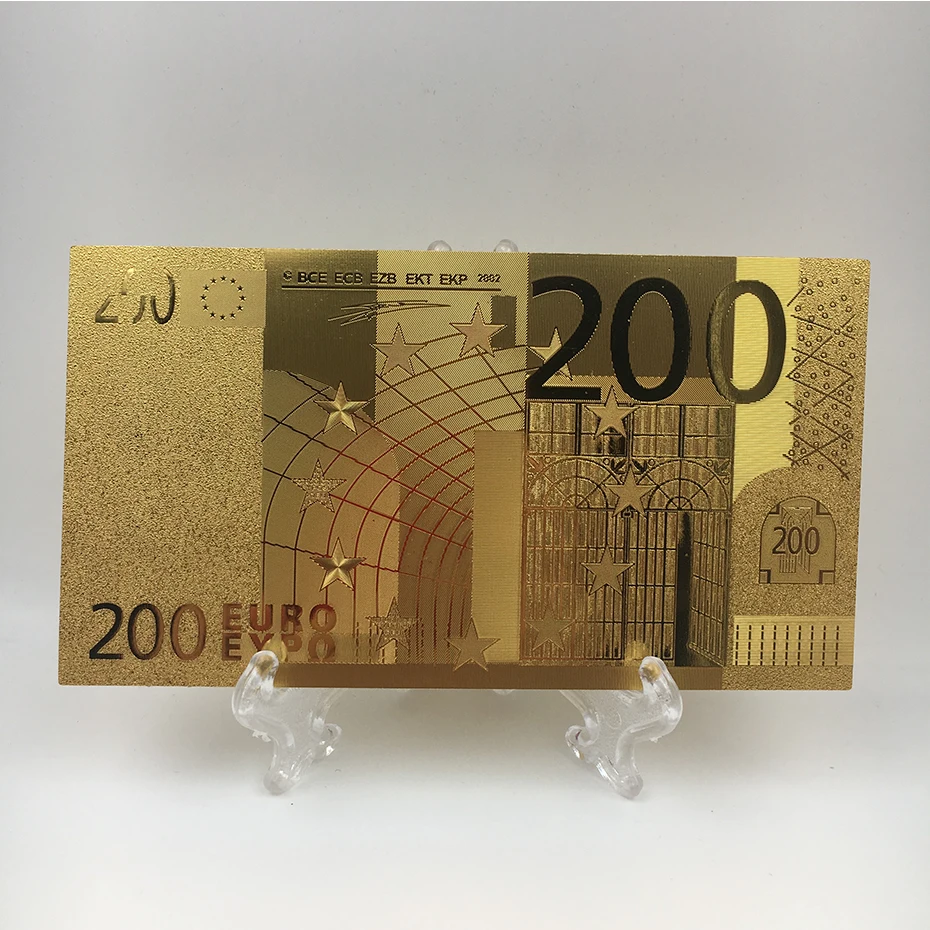 Gold Foil European 200 Euro Gold Banknote Bill Note with Plastic Frame 
