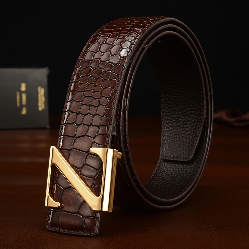 Luxury Snake Crocodile Leather Belt Brand Buckle Leather Pu Men Belt ...