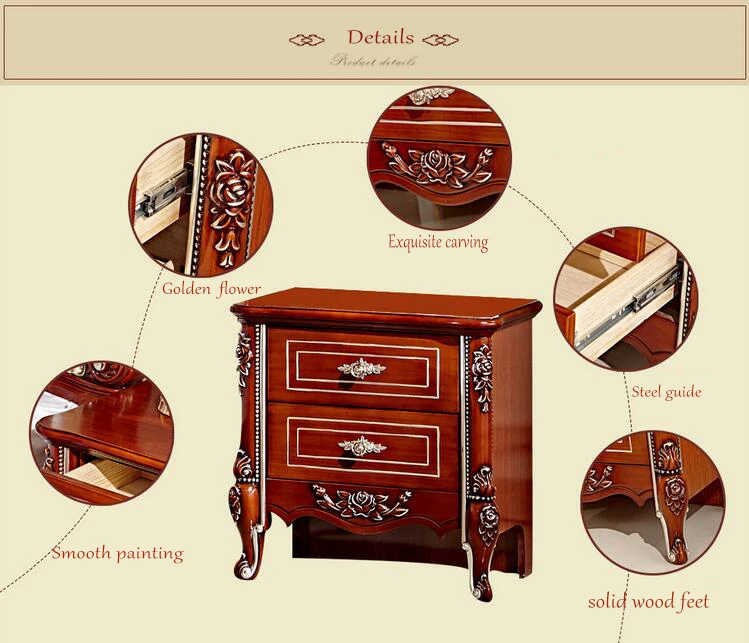 high quality bed Fashion European French Carved bed nightstands pfy4001