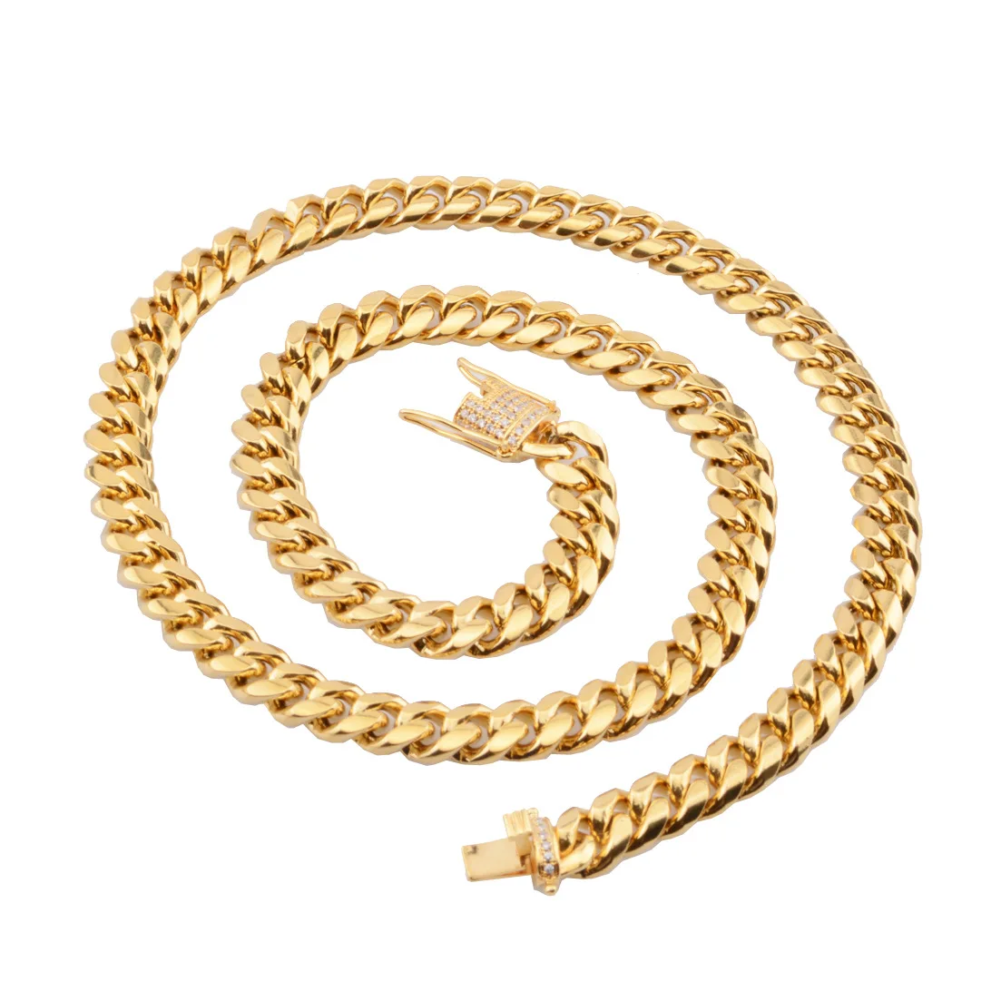 Iced Out Clasp Stainless Steel Cuban Link Chain Necklace