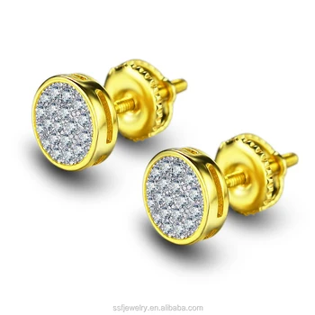 18k Gold Plated Mens Hip Hop Round Diamond Iced Out Micro Pave 18k Gold Plated Mens Hip Hop Round Diamond Iced Out Micro Pave Earrings