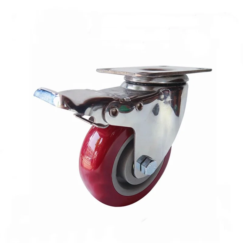 304 Stainless steel PU casters wheels with brake 3 inches Omni-directional caster CW-106