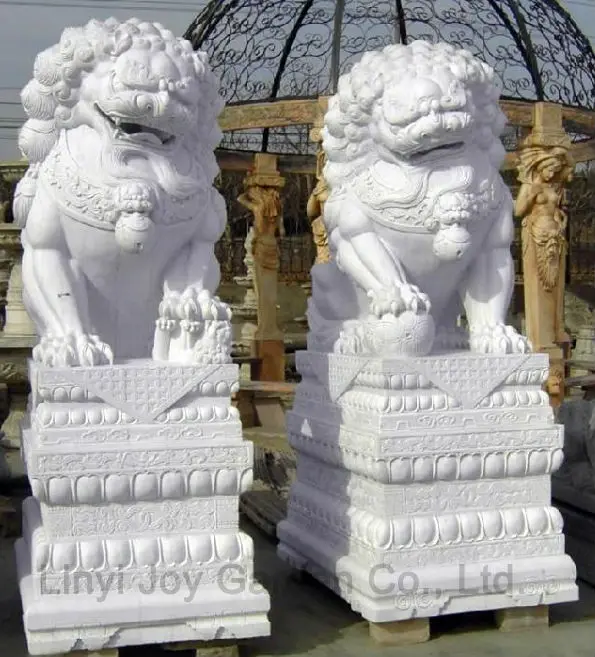 Chinese Outdoor Life Size White Marble Stone Foo Dog - Buy Foo Dog