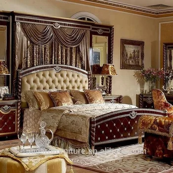 Classic Antique Design Hardwood Luxury Bedroom Set With Leather Headboard Buy Luxury Bedroom Set Hardwood Luxury Bedroom Set Bedroom Set Product On